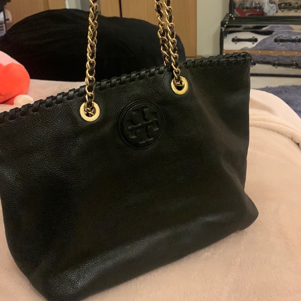 Tori Burch 220 Tote Pole bag. Large black leather.